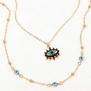 Gold-Plated Third Eye Layered Necklace – Cubic Zirconia Evil Eye Pendant